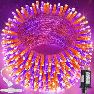 Upgraded Connectable 200 LED Halloween String Lights Outdoor Indoor, 66FT Orange and Purple Halloween Lights 13 Modes, Waterproof Twinkle Fairy Lights Plug in Clear Wire for Tree, Bedroom Decoration