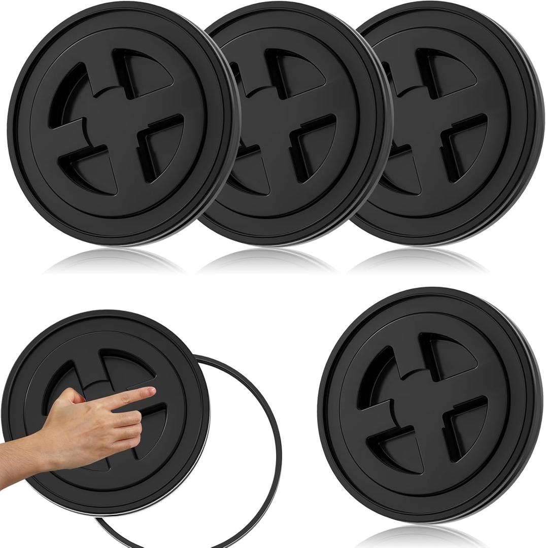 4 Pieces 5 Gallon Black Bucket Lids, 12inch Leak-proof Plastic Seal Screw Top Airtight Lids, Reusable Drum & Pail Seal Lid for Pet Food Storage, Home Paint Storage and Industrial Storage Buckets