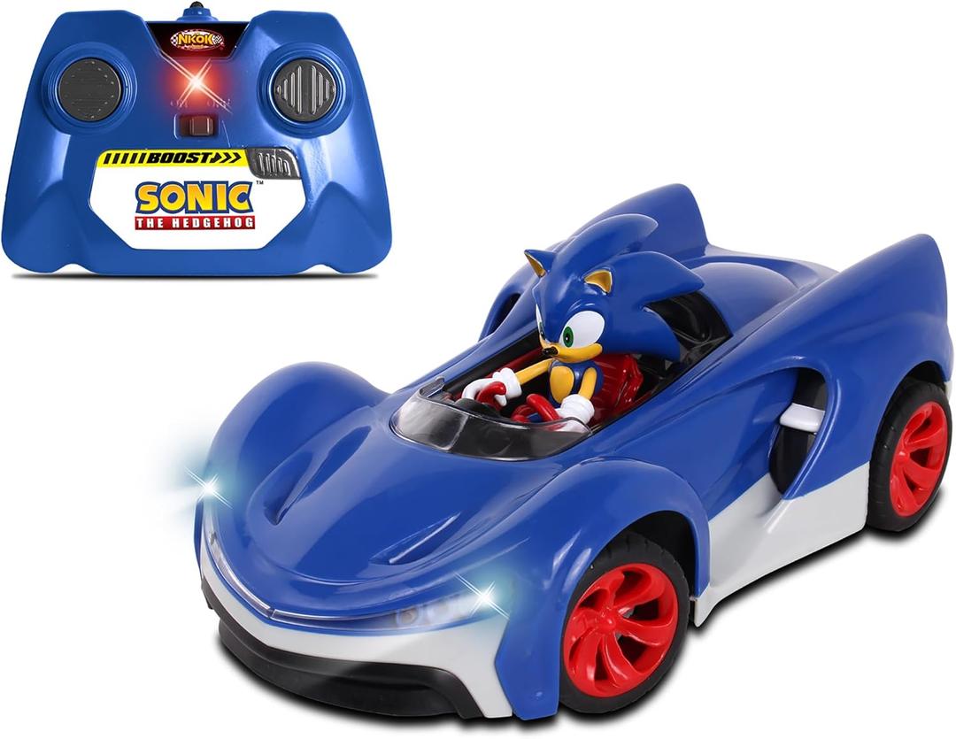 NKOK Team Sonic Racing 2.4GHz Radio Control Toy Car with Turbo Boost - Sonic The Hedgehog 601, Features Working Lights, Adjustable Front Wheel Alignment, Super Fun and Easy, Ages 6 and up