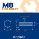 2 x M8-1.25 x 40mm Hex Head Screw Bolt, 18-8 (304) Stainless Steel, Fully Threaded, Plain Finish, Quantity 15