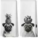 Funny Pug Dog Kitchen Towels Set of 2, Funny Dog Kitchen Decor, Dogs Gifts for Women Men Hand Towel, Black and White Pet Owner Gift Decorative Tea Towels Dish Towel 16x24 Inch
