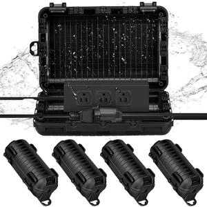 Frienda Outdoor Extension Cord Safety Cover Waterproof Cord Connector Protector Ip44 with 4 Detachable Latches Plug Cover Electrical Safety Box for Holiday Outlet Decoration Lights(Black, 12 Pack)