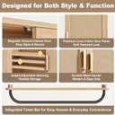 INNOD Rattan Bathroom Wall Cabinet with Towel Bar, Wall-Mounted Medicine Cabinet with Adjustable Wood Shelf & Doors, Over the Toilet Storage Cabinet for Laundry Room & Kitchen & Living Room