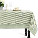 CPC Tablecloth 100% Cotton 70x118 Inch Indian Block Print Rectangle Table Cover, Table Cloth for Weddings, Spring/Summer, Barbeque - Emerald Green