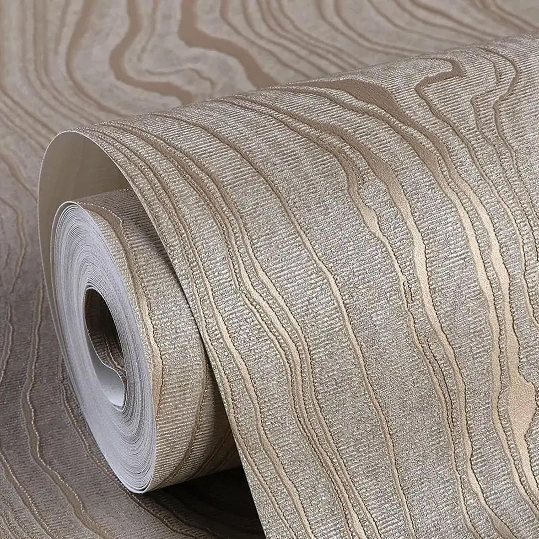 Gold Wood Peel and Stick Wallpaper Stripe Khaki Removable Wallpaper Self Adhesive 3D Contact Paper Wallpaper Vinyl Modern Wallpaper for Bathroom Bedroom 118"x20.8"