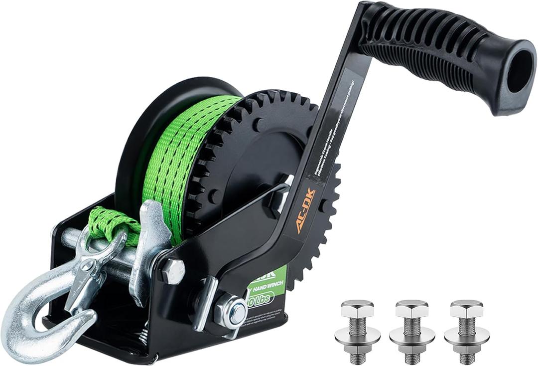 1600lbs Heavy Duty Boat Trailer Winch with 26FT Strap, 2-Way Ratchet & 4:1 Gear Trailer Winch, Portable Hand Crank Winch for Boat, Truck, Trailer, RV, ATV, Jet Ski
