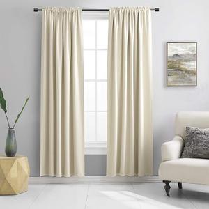2 Panels 84 inch Length Cream Beige Blackout Curtain Panels for Bedroom - Rod Pocket Room Darkening Thermal Insulated Curtains for Living Room (52 x 84 Inches Long)