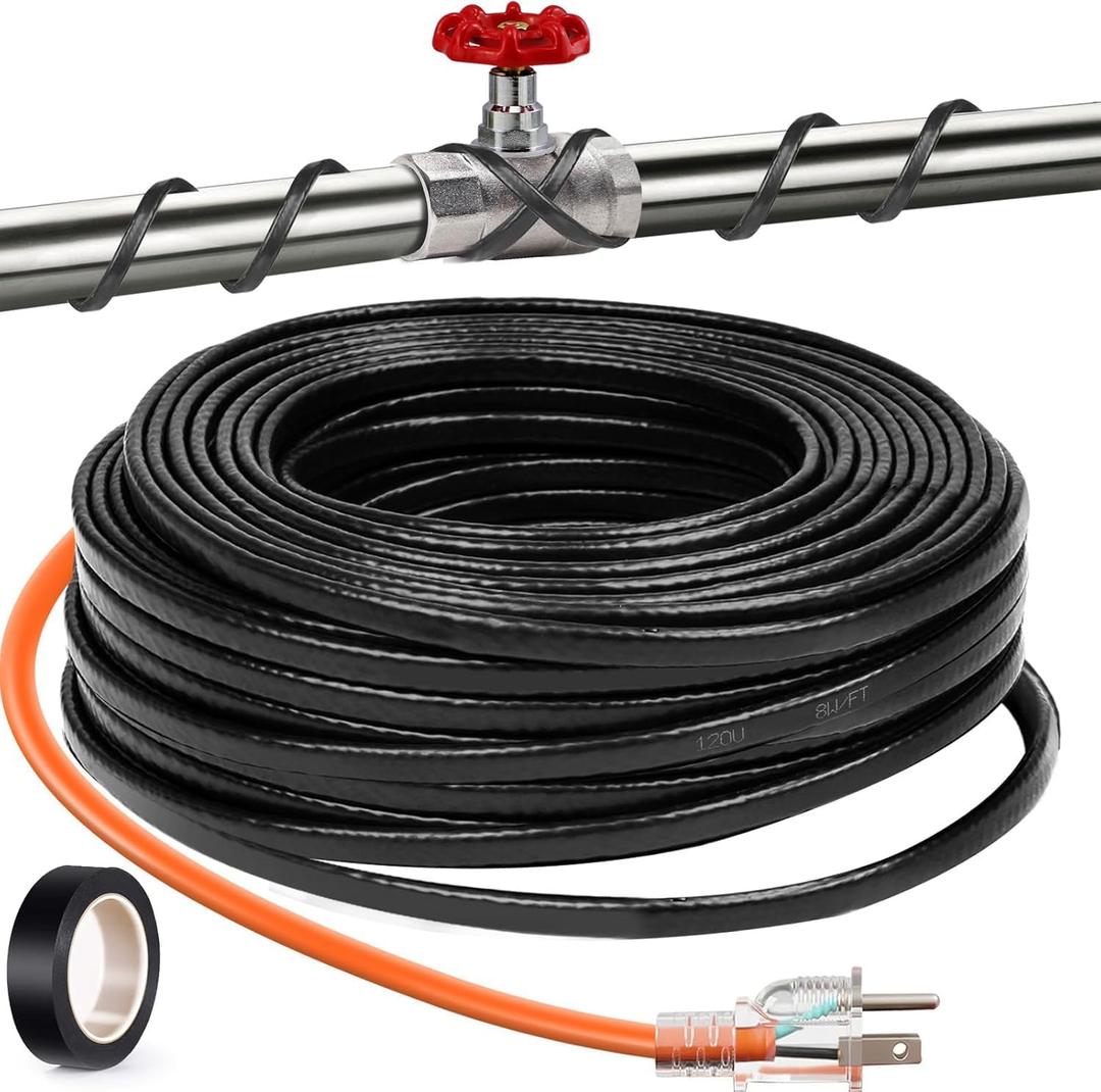 24FT3FT-200FT Pipe Heating Cable for Pipe Freeze Protection, Heat Cable for Water Pipes(Metal and Plastic), Pipe Heat Tape Keeps Water Flowing at -40F 5w/ft, 120V Plumbing fixture