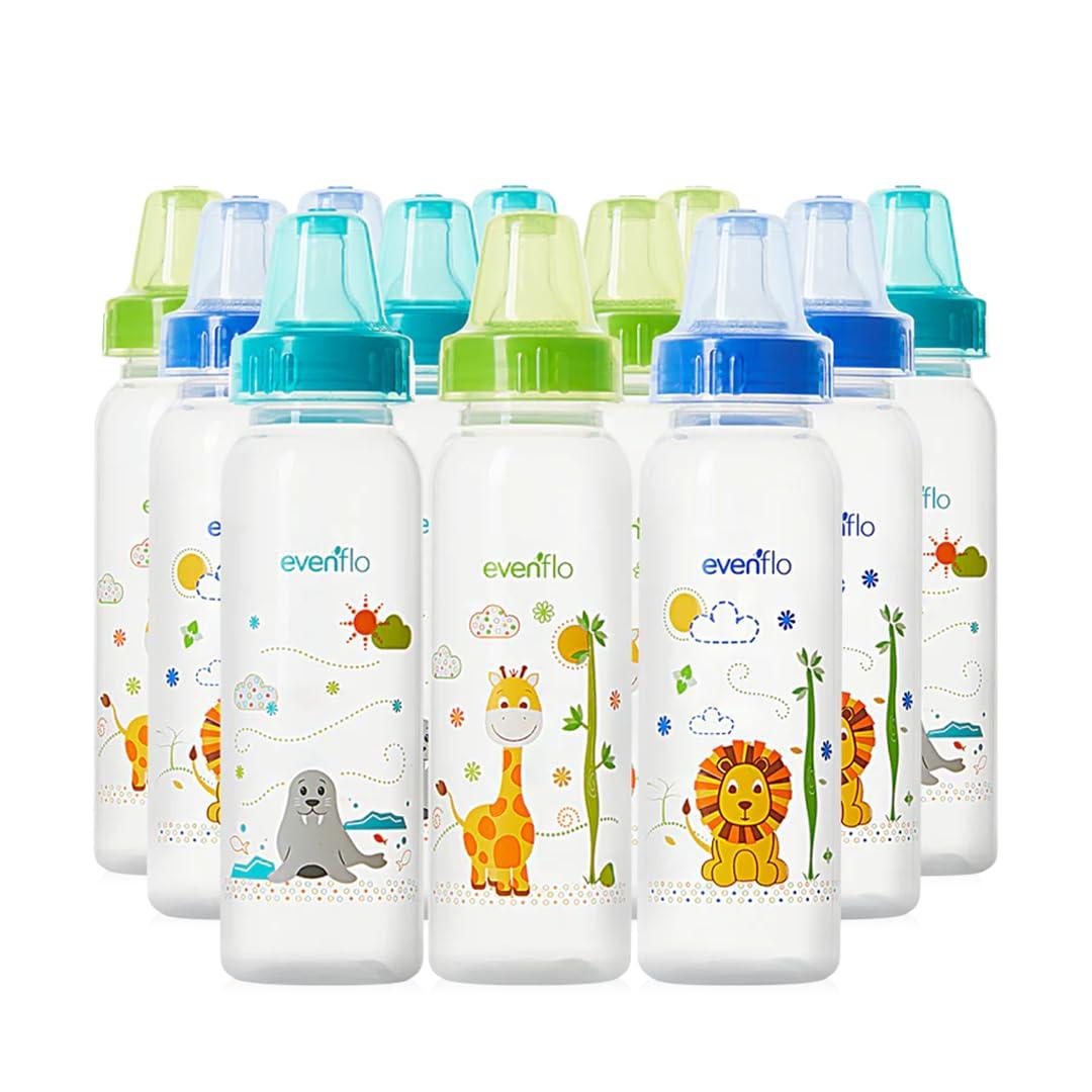 Classic Prints Polypropylene Bottles for Baby, Infant and Newborn - Blue/Green/Teal, 8 Ounce (Pack of 12)