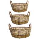 Natural Seagrass Shallow Baskets with Handles - Set of 3 - Soft Supple and Beautifully Textured Storage Solutions Natural