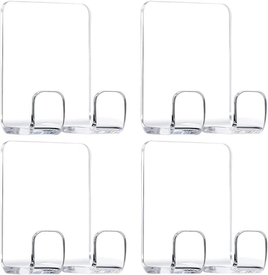 Clear Adhesive Hooks for Shower Wall Shaver Holder Razor Holder Storage Holders for Phone, Bathtub Organizers and Storage Shower Hook Kitchen Organizer for Razor Plug Towel (Clear-4pcs)