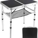 Small Folding Table 2 Foot, Portable Camping Table with Mesh Holders, Lightweight Aluminum Adjustable Height, with Carry Handle for Camping Picnic Indoor Outdoor, White 24 x 16 inch (Black