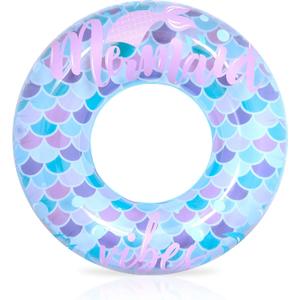 Playtek 33 inch Mermaid Print Pool Ring, Durable Floats Tubes for Swimming, Pool, Beach, Water Sports for Adults and Kids (PT8045)