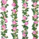 Teldrassil 4Pcs(26 FT) Artificial Rose Vine Fake Flower Garland Fake Silk Rose Hanging Vine for Wedding Party Background Arch Garden Background Decoration (Purplish Red), 6.5 ft