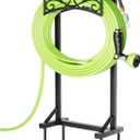 Garden Hose Holder with Tool Hooks and Stable Base, Heavy-Duty Garden Hose Storage Metal Hose Hanger Holds 160Ft, Rustproof Freestanding Water Hose Holder for Outside, Yard, Lawn, Farm, Black