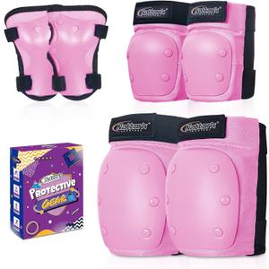 Nattork Knee Pads for Kids Youth AudltKnee and Elbow Pads with Wrist Guards 6 in 1 Protective Gear Set for Skateboard, Roller Skate, Inline Skates, Cycling and Scooter Boys Girls (M-Teens and Adults, Pink)