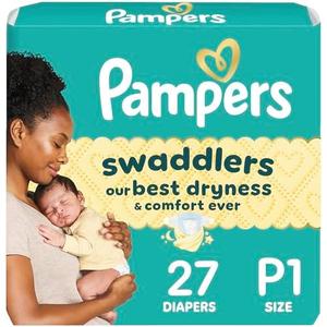 Pampers Baby Diapers - Swaddlers - Size P1, 27 Count, Ultra Absorbent Disposable Preemie Diaper Pack of 2