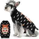 FOFOS Halloween Dog Sweater Skeleton, Acrylic Knit Dog Pullover Lightweight Dogs Halloween Clothes for Small Medium Puppies, Black, XS
