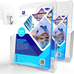 Brochure Holder 8.5 x 11 inch, Acrylic Plastic Literature Holders Clear Flyer Holder Rack Card Holder, Magazine, Pamphlet, Booklet Display Stand Trifold Holder, Desk or Wall Mount Pack of 2