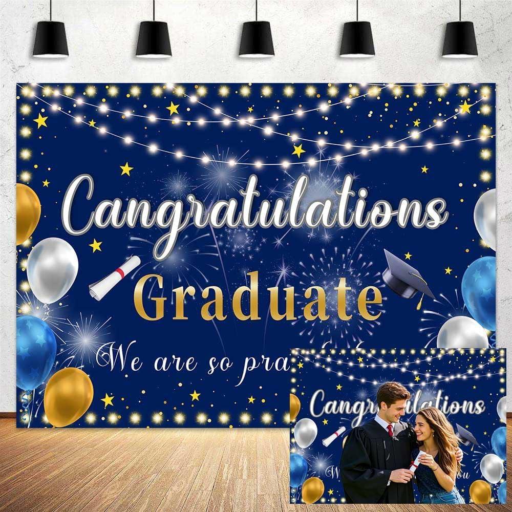 7x5 ft Graduation Backdrop 2025 Congrats Grad Backdrop Banner Blue Sliver Graduation Yard Sign Banner 2025 Graduations Decorations Photography Background