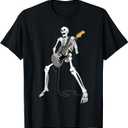 Skeleton Guitar Guy Music Spooky Halloween Rock Band Concert T-Shirt Large