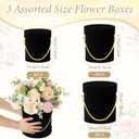 Uiifan 6 Pcs Velvet Round Flower Box with Lids Velvet Nesting Gifts Box with Handle for Mother's Day Wedding Holiday Luxury Flower Gift Arrangement Bridesmaid Birthday Party Favor(Black)