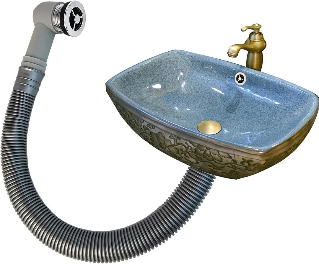 Qrity 2 x Overflow Pipes, Ceramic Sink Overflow Tube, Bathroom Basin, Round Interface, for Overflow Hole Diameter 21-24mm, Tube Length 400mm