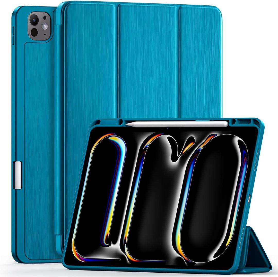 LEOMARON Compatible with iPad Pro 13 Inch Case M5 2025/ M4 2024, Soft TPU Back Cover for iPad 13 Pro Case, with Pencil Pro & (USB-C) Holder, Trifold Stand, Auto Wake/Sleep, Aurora Blue