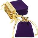 HRX Package Small Velvet Jewelry Bags 3x4 inch, 20pcs Purple Gold Cloth Gift Pouches with Drawstrings