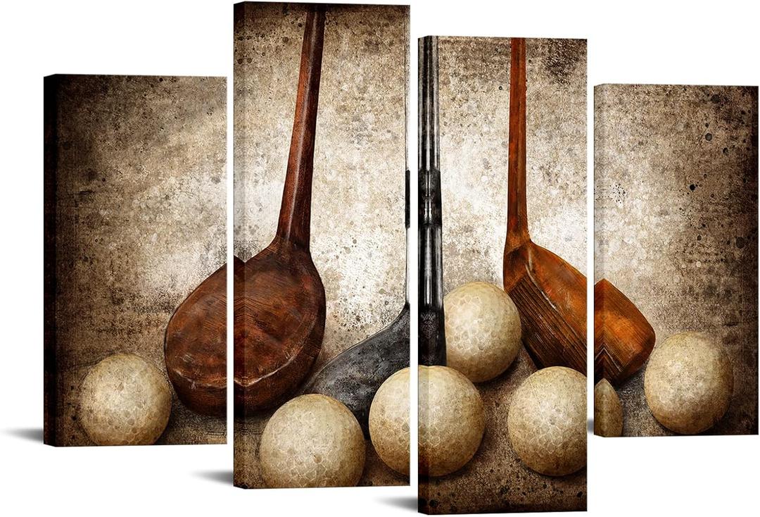 sechars Golf Canvas Wall Art Vintage Golf Balls Picture Art Prints Sports Poster Artwork for Gym Home Office Man Bedroom Decoration Ready to Hang, 12x24 inches x2PCS +12x32 inches x2PCS