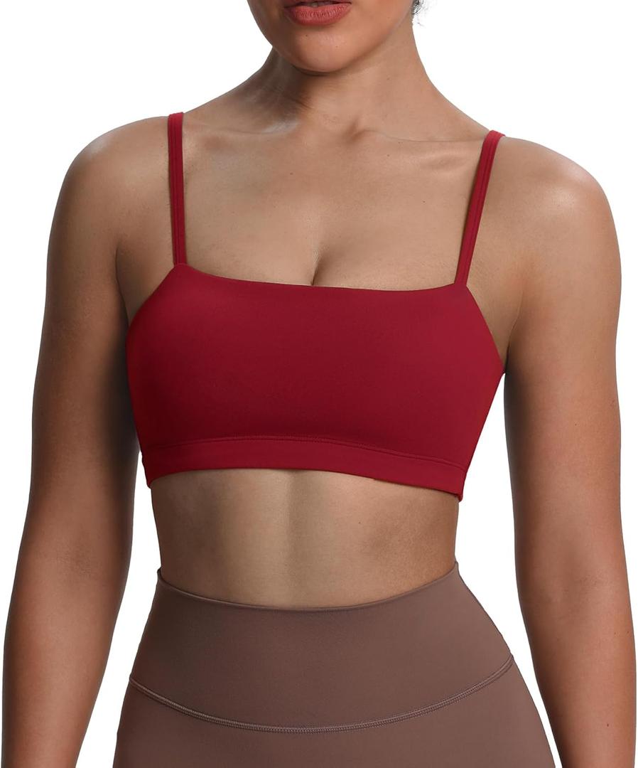 Aoxjox Women's Workout Bandeau Bras Training Fitness Running Yoga Crop Tank (Large, Rumba Red)