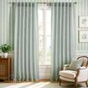 DriftAway 100% Blackout Linen Hygge Striped Curtains Double Layer Farmhouse Drapes 96 Inches Long for Living Room Bedroom Yarn Dyed Woven Thermal Insulated Rod Pocket Back Tab 2 Panels Loden Green, 52"W x 96"L