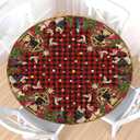 Red Christmas Round Fitted Tablecloth with Elastic Edge,Water-Resistant Wipeable Winter Holy Nativity Xmas Buffalo Plaid Table Cover for 40-44" Stretch Table Cloth for Dinner Indoor Outdoor Party