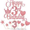 3rd Birthday Cake Decorations Set Include Digital Candle 3 Numeral 3# Cake Candles and Happy 3rd Birthday Cake Toppers with Heart Star Cupcake Picks for Birthday Party Supplies (Rose Gold Series)