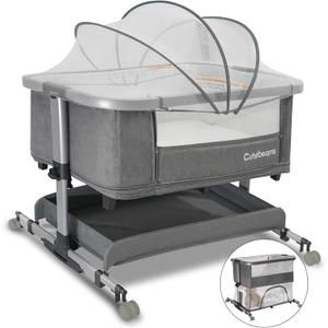 4-in-1 Baby Bassinet, Bedside Sleeper, Rocking Bassinet, Baby Playpen, with Mattress and Mosquito Net, Storage Basket, Rocking, 5-Height Adjustable