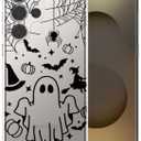 Clear Halloween Phone Case for Samsung S25 Ultra,Black Ghost Pattern Cover Soft Bumper Protective Cute Boys Girls Phone Case for Samsung S25 Ultra-Black Ghost