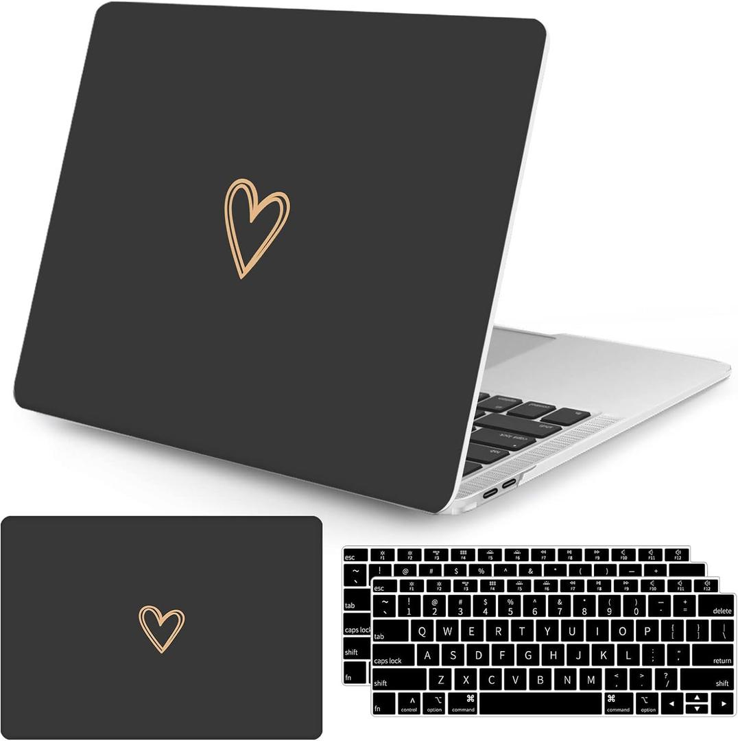 Seorsok Compatible with MacBook Air 13 Inch Case 2020 2019 2018 Release A1932 A2179 M1 A2337 Touch ID, Gold&Cute Heart Pattern Plastic Hard Shell Case with Keyboard Cover,Black