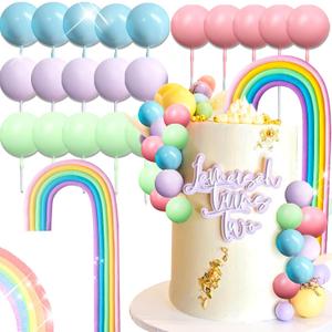 LaVenty 21 PCS Macaroon Rainbow Ball Cake Toppers Colorful Rainbow Cake Topper Pastel Color Balls Cupcake Toppers for Birthday Baby Shower Wedding Party (Light Colour)