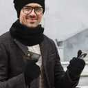 Knitted Beanie Cap Scarf Touchscreen Gloves, 3 Pieces Winter Warm Set for Women Men (Black)