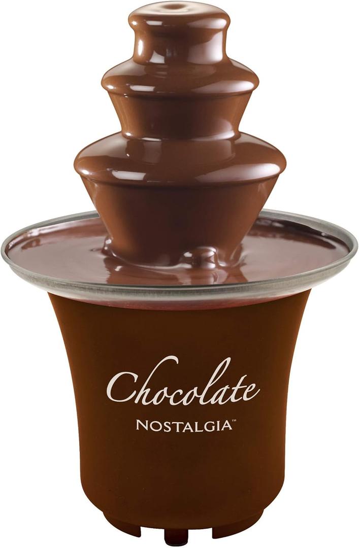 Nostalgia 3 Tier Electric Chocolate Fondue Fountain Machine for Parties - Melts Cheese, Queso, Candy, and Liqueur - Dip Strawberries, Apple Wedges, Vegetables, and More - 8-Ounce - Brown