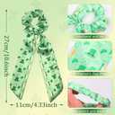 St. Patrick's Day Bow Hair Scrunchies,Green Shamrock Ribbon Silky Satin Scrunchies for Women,Cute Clover Bow Hair Ties,Ponytail Holder for St. Patrick's Day,Parade Party Hair Accessories