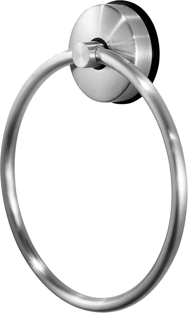JOMOLA Towel Ring Suction Towel Holder for Bathroom Stainless Steel Kitchen Towel Rail Rack Drill Free Bath Towel Holder Bathroom Accessories Brushed Finish (Silver,1 Pcs)