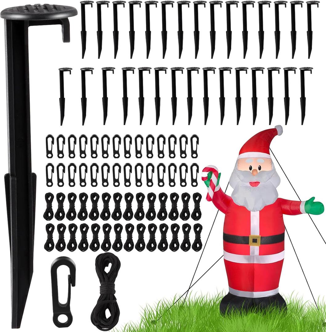 30 Sets Stakes for Inflatables, Inflatable Stakes, Inflatable Stakes Heavy Duty, Inflatable Decoration Stakes with Hooks and Ropes for Fixing Halloween & Christmas Inflatable Decorations