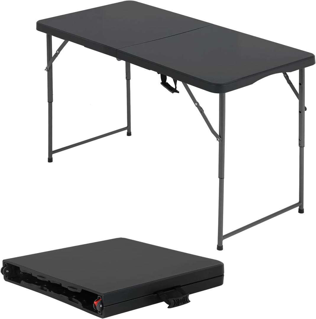 BestOffice 4 FT Picnic Table Folding Table Camping Plastic Table Fold Up Table Lock for Party Event, Black
