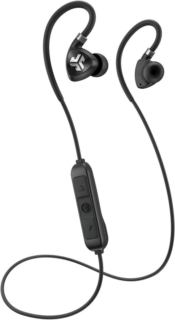 JLab Fit 2.0 Bluetooth Enabled Wireless Sports Earbuds, Bluetooth 4.1, 10mm Titanium Drivers, 6 Hour Battery Life, IP55 Sweatproof, Flexible Memory Wire, Black