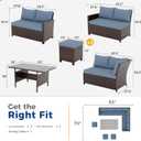 Wisteria Lane 7 Piece Patio Furniture Set, High Curved Back Wicker Patio Sectional, All Weather Outdoor Dining Set, Outdoor Furniture Patio Conversation Set with Ottoman, Blue