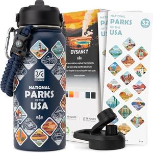 DYSANKY National Parks Water Bottle – 32 oz Insulated Stainless Steel Water Jug with 63 Hand-Drawn Park Stickers, Outdoor Accessories & Gift Box – BPA-Free – Ideal for Hiking, Camping & Travel