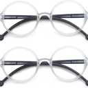 TISHUI Round Reading Glasses for Women Men +0.75 Blue Light Blocking Circular Readers Unisex Blue Ray Circle Cheaters Glasses Ultra Lightweight Blueblockers, 2 Pairs of Clear Reading Glasses