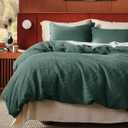 Bedsure Cotton Duvet Cover Queen - 100% Cotton Waffle Weave Forest Green Duvet Cover Queen Size, PureWoven Breathable Bedding Set for All Season, 3 Pieces, 90"x90"