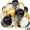 68Pcs Black White Gold Balloons with 12 Inch Black Gold Confetti Balloons for Graduation Birthday Wedding Party Decorations